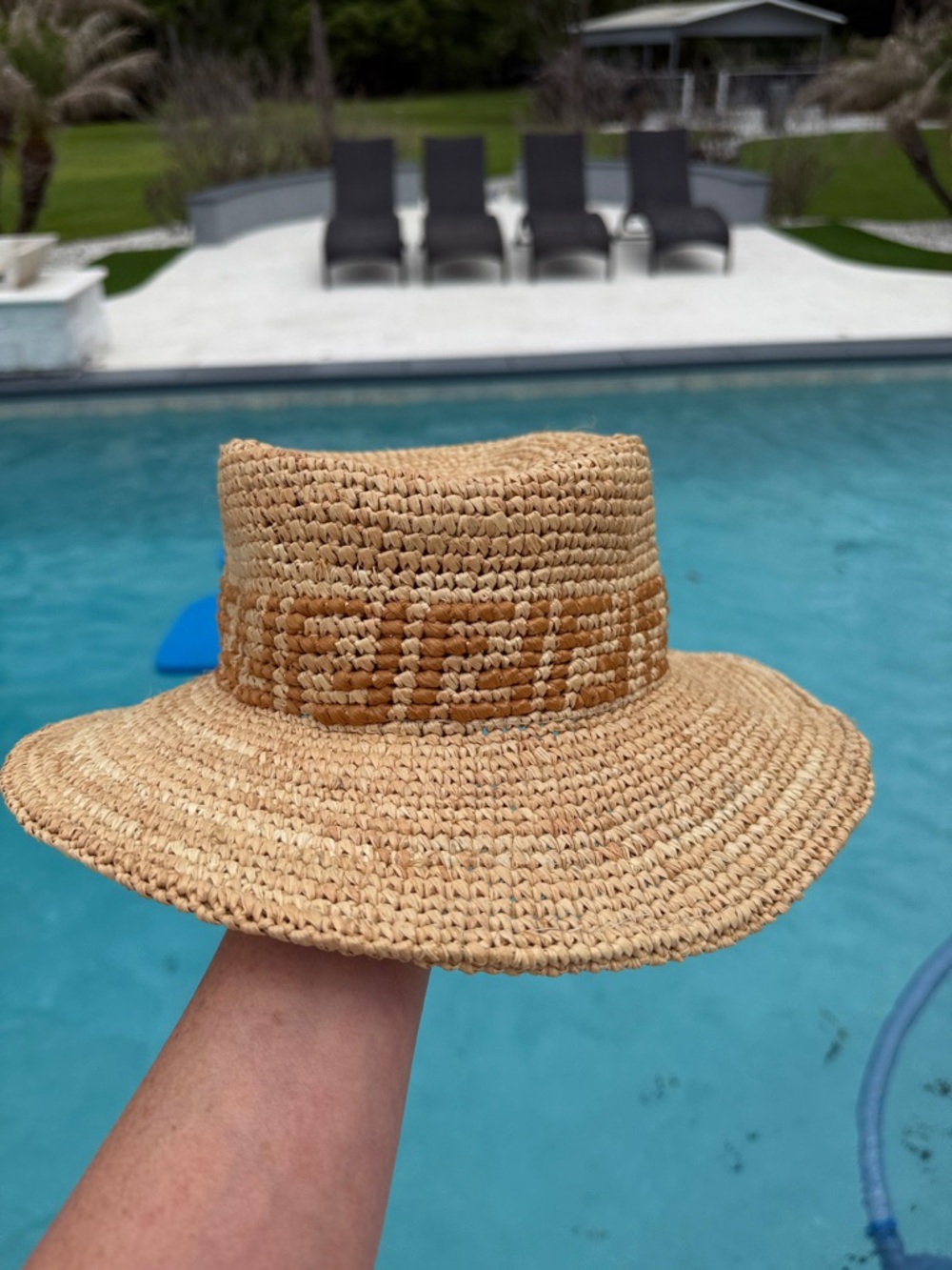 Fendi Natural Tan Raffia Sun Hat with Branded Interior Tag